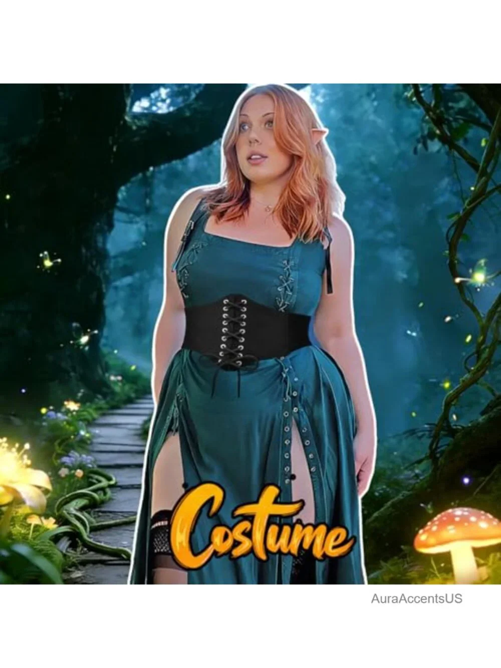 Wide PU Leather Corset Belt Lace-Up Waspie Waist Cincher for Dresses & Costumes